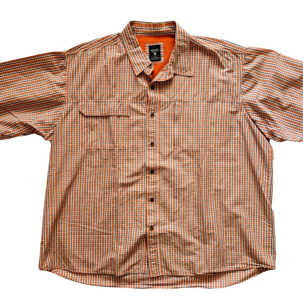 Red Head Mens 3X Orange White Blue Plaid Short Sleeve Button Up Cotton Shirt bh